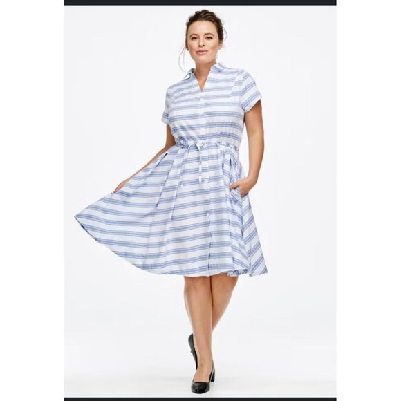 Ellos Womens Striped Button-Front Belted  Short-Sleeve Dress pockets Size 4X - Picture 2 of 11